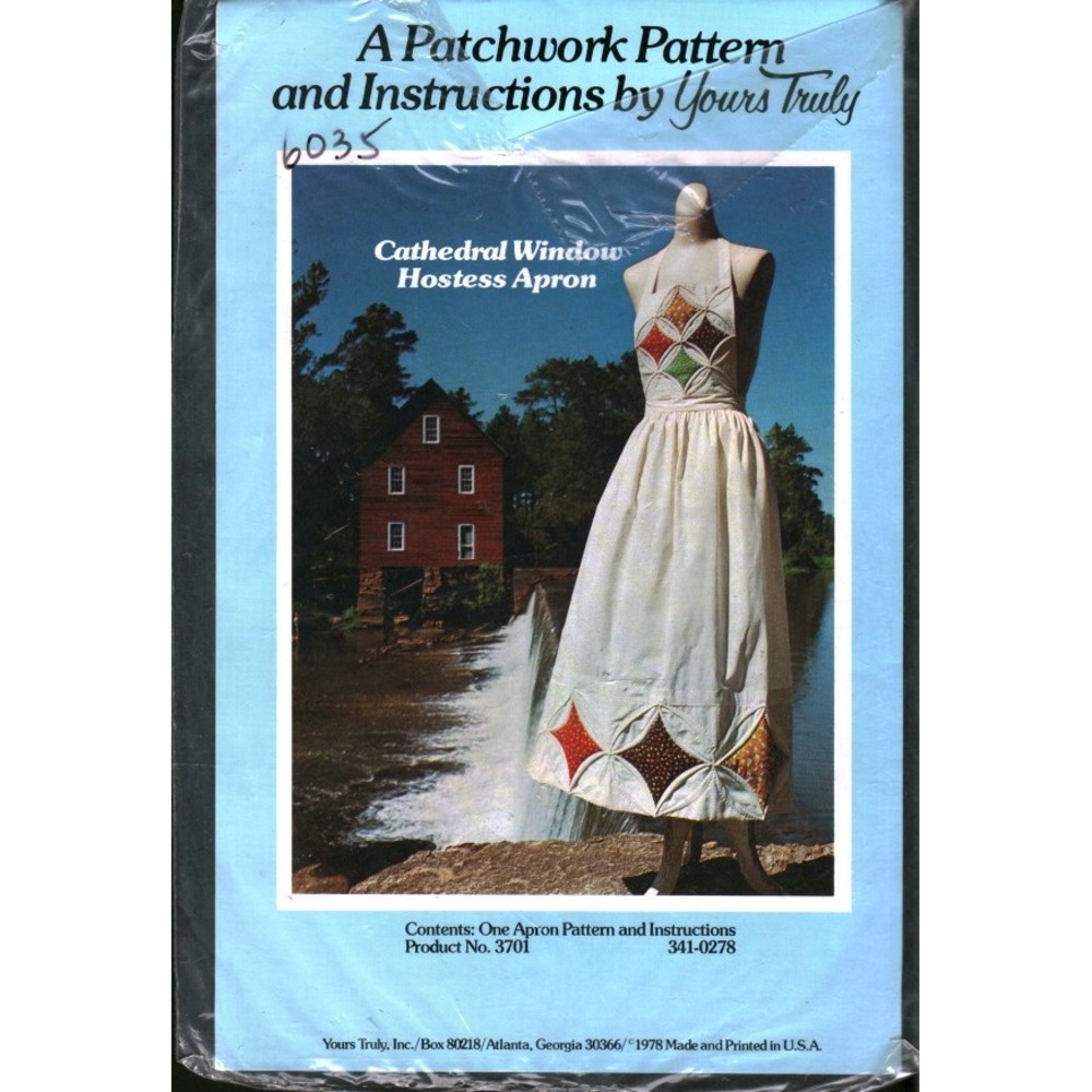 Vintage 1978 Yours Truly Cathedral Window Hostess Apron Patchwork Pattern 6035